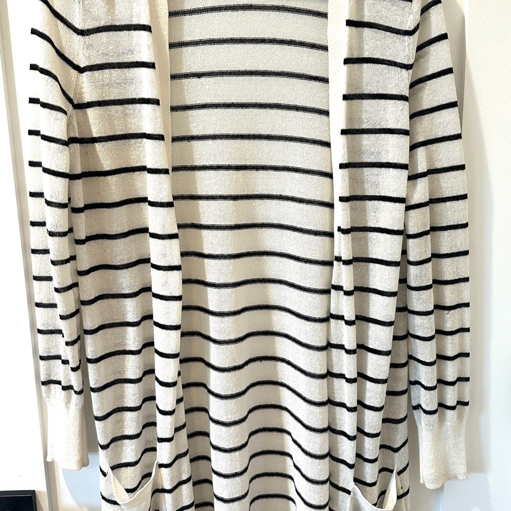 Halogen Black and White Cardigan with Striped Pattern